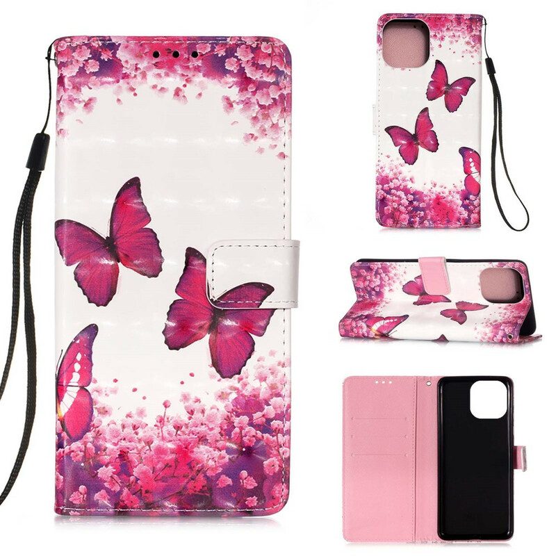 Folio-hoesje voor iPhone 13 Pro Max Rode Vlinders