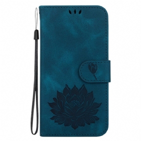 Leren Hoesje Voor Oppo Reno 12 Pro 5g Lotusbloem Met Riempje