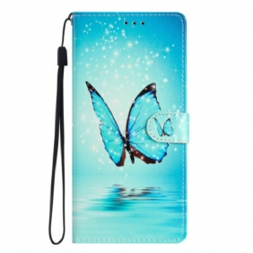 Folio-hoesje Samsung Galaxy A15 5g Telefoonhoesje Blauwe Vlinder Met Riem