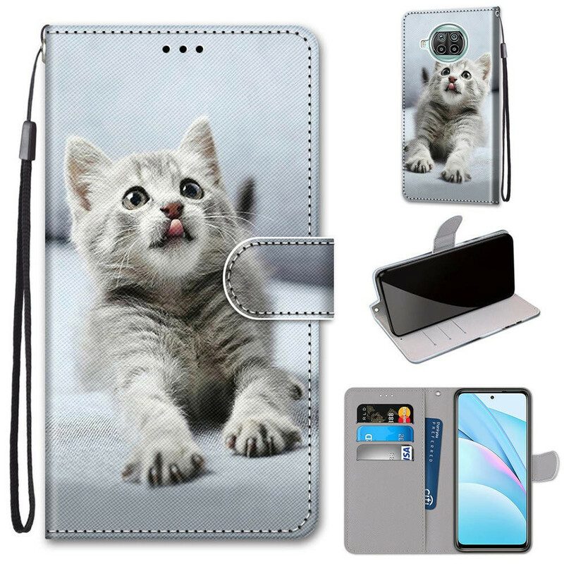 Folio-hoesje voor Xiaomi Redmi Note 9 Pro 5G Met Ketting Bandjes Katje