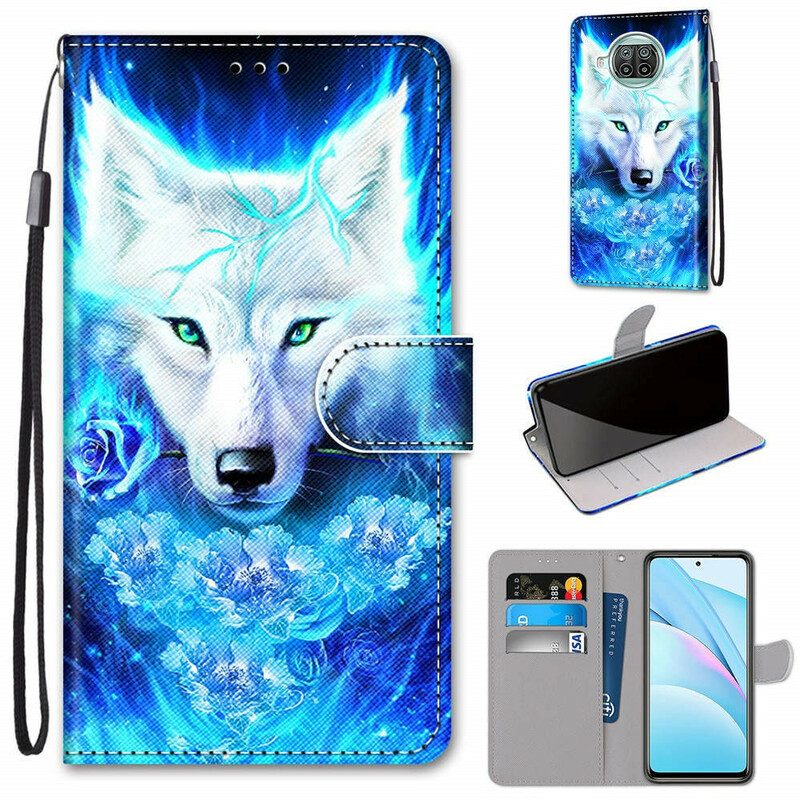 Leren Hoesje voor Xiaomi Redmi Note 9 Pro 5G Hond Wolf