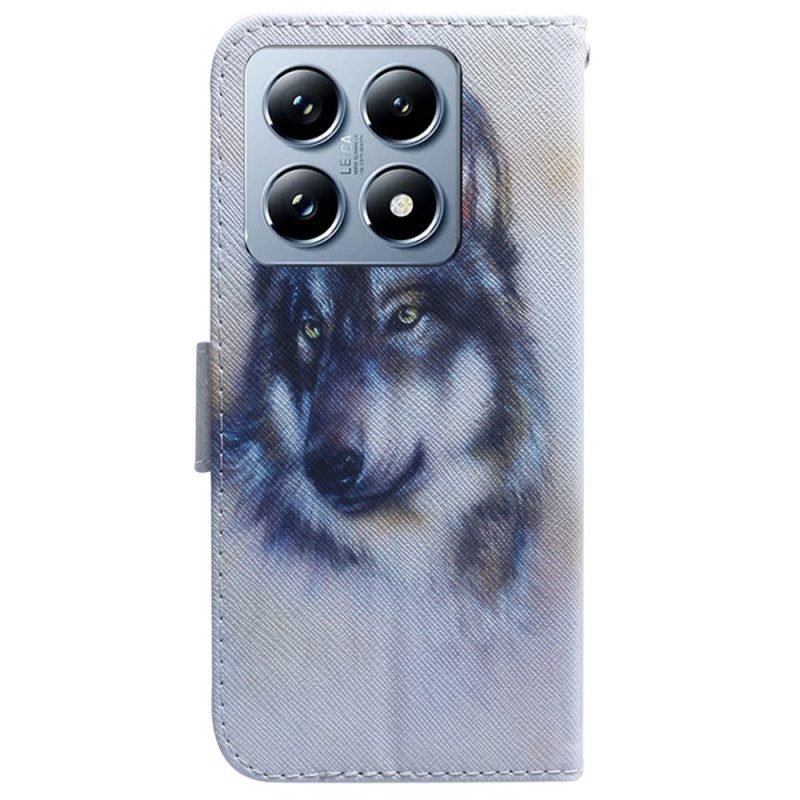 Leren Hoesje Xiaomi 14t Wolvenaquarel