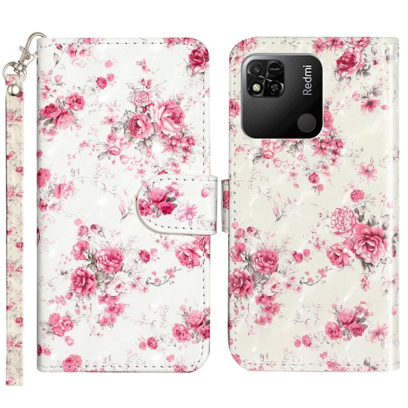 Flip Case voor Xiaomi Redmi 10A Met Ketting Riem Liberty Bloemen