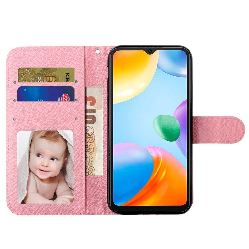 Flip Case voor Xiaomi Redmi 10A Met Ketting Riem Liberty Bloemen