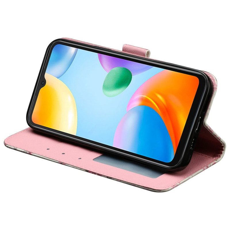 Flip Case voor Xiaomi Redmi 10A Met Ketting Riem Liberty Bloemen