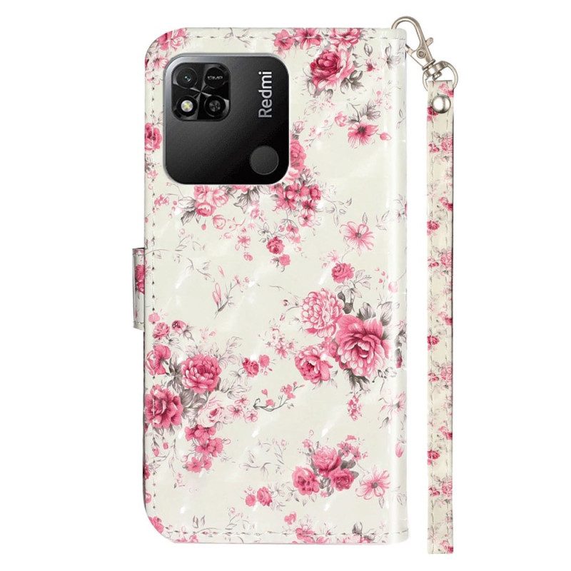 Flip Case voor Xiaomi Redmi 10A Met Ketting Riem Liberty Bloemen