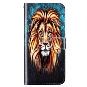 Folio-hoesje voor Xiaomi Redmi 10A Met Ketting Lanyard Leeuw