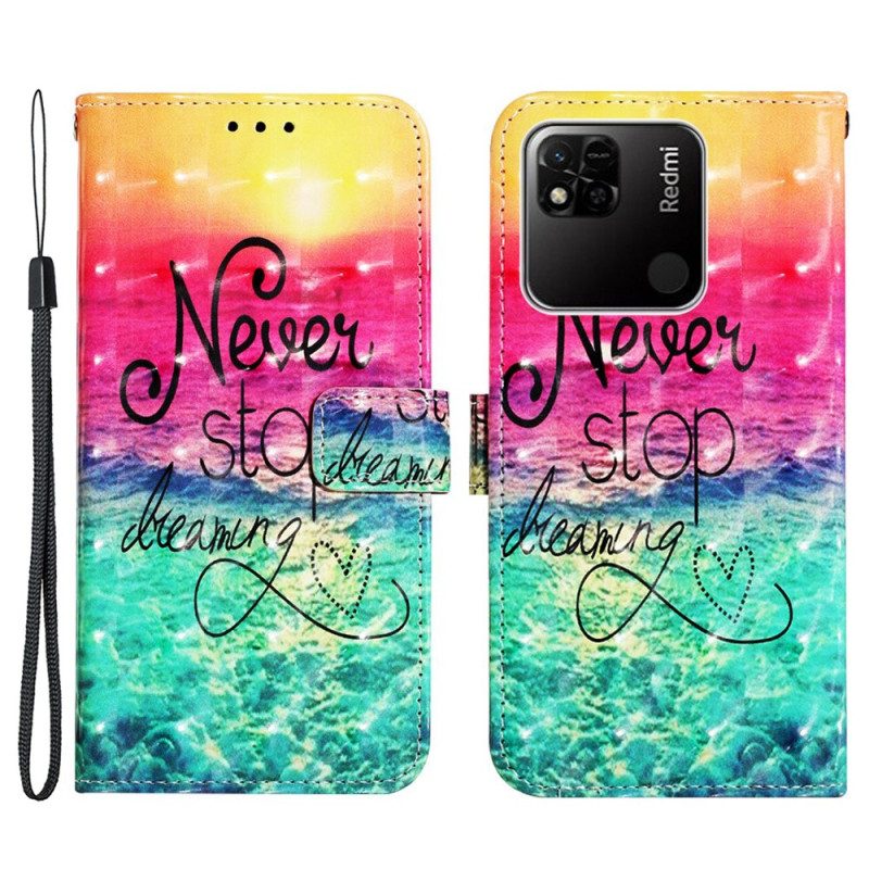 Folio-hoesje voor Xiaomi Redmi 10A Met Ketting Stop Nooit Met Dromen Strappy