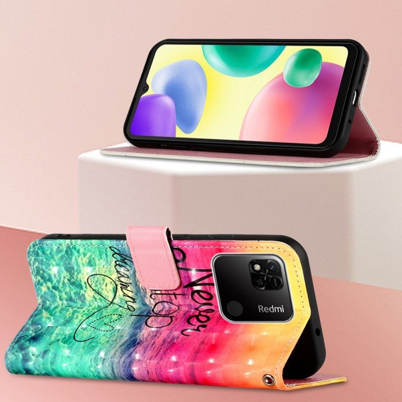Folio-hoesje voor Xiaomi Redmi 10A Met Ketting Stop Nooit Met Dromen Strappy
