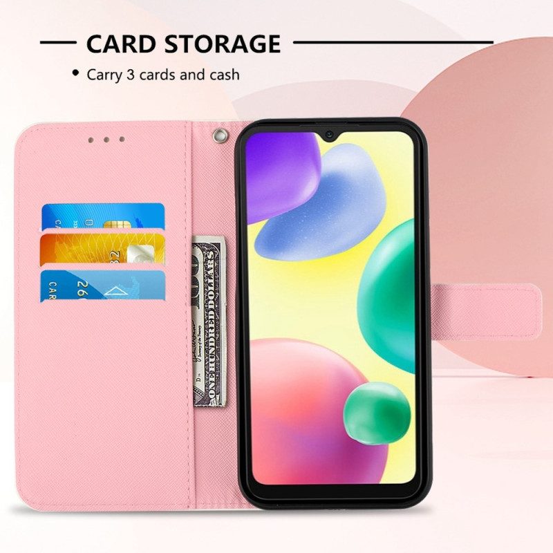 Folio-hoesje voor Xiaomi Redmi 10A Met Ketting Stop Nooit Met Dromen Strappy