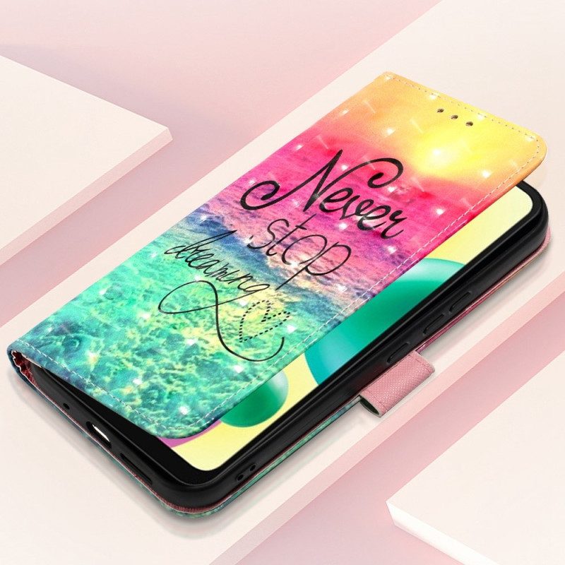 Folio-hoesje voor Xiaomi Redmi 10A Met Ketting Stop Nooit Met Dromen Strappy