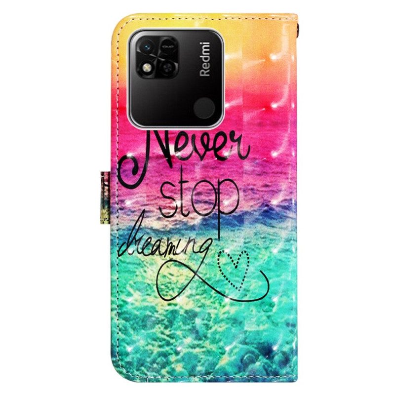 Folio-hoesje voor Xiaomi Redmi 10A Met Ketting Stop Nooit Met Dromen Strappy