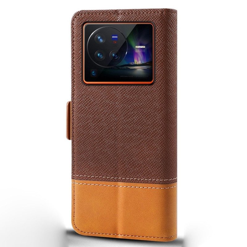 Folio-hoesje voor Vivo X80 Pro Stof- En Leereffect