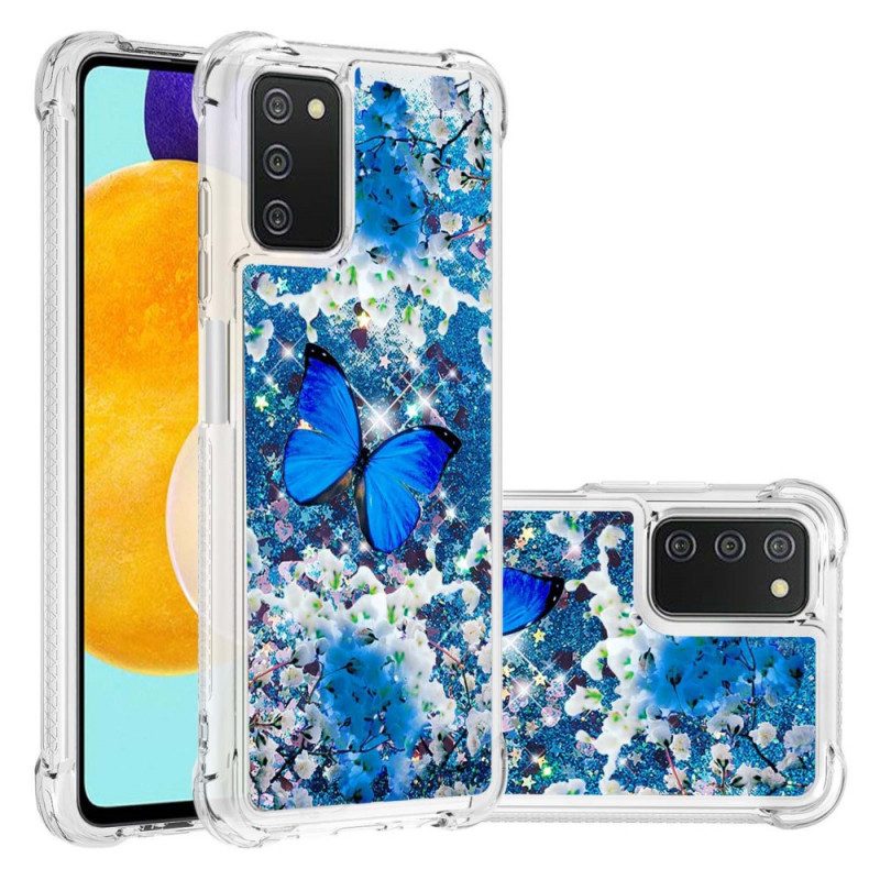 Telefoonhoesje voor Samsung Galaxy A03s Glitter Blauwe Vlinders