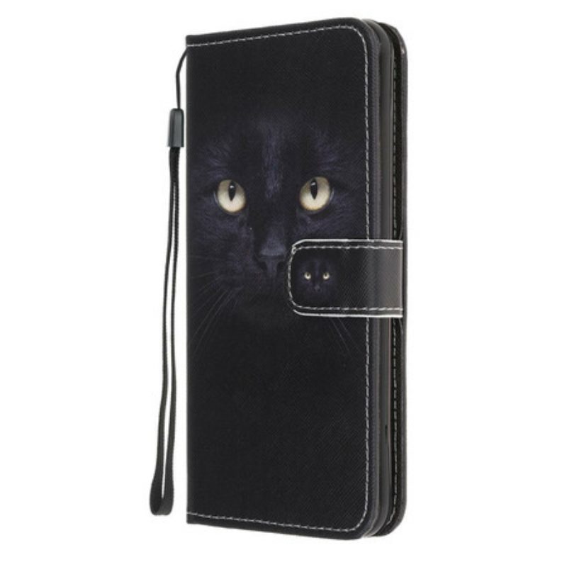 Leren Hoesje voor Samsung Galaxy A31 Met Ketting Strappy Zwarte Kattenogen