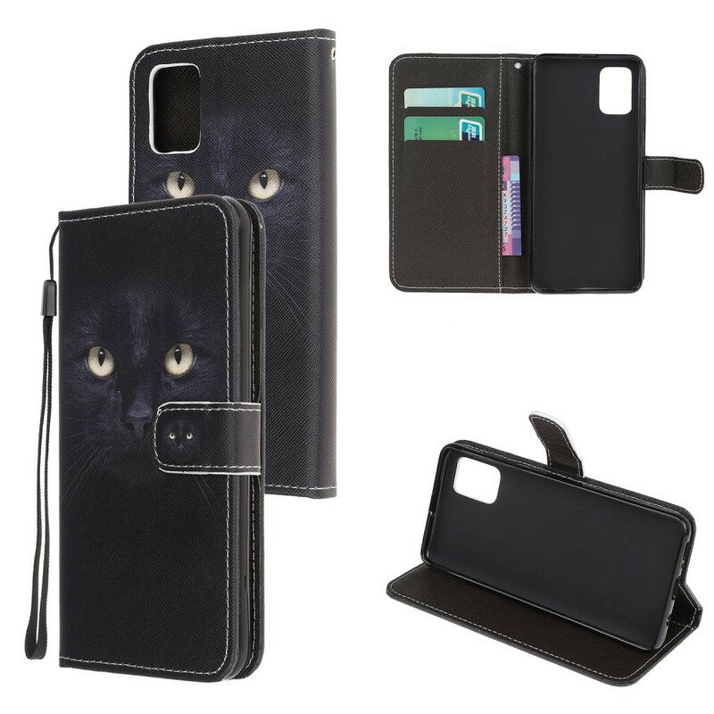 Leren Hoesje voor Samsung Galaxy A31 Met Ketting Strappy Zwarte Kattenogen