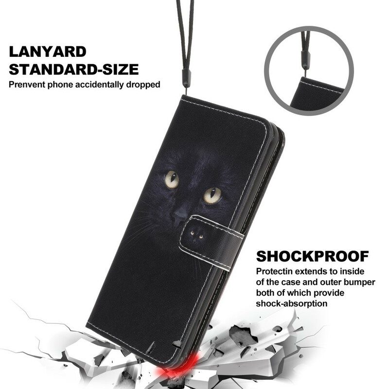 Leren Hoesje voor Samsung Galaxy A31 Met Ketting Strappy Zwarte Kattenogen