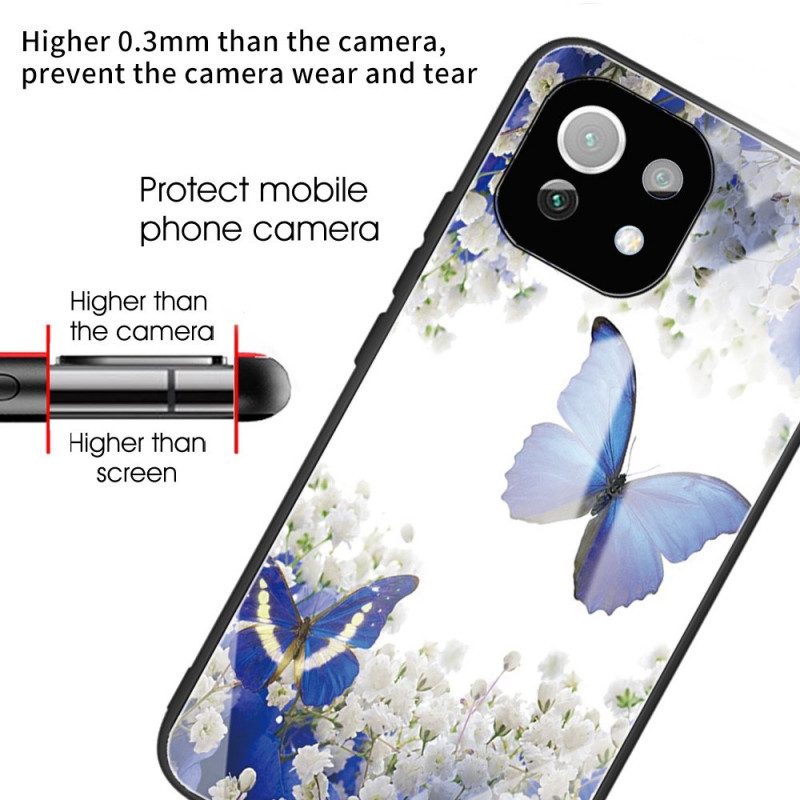 Hoesje voor Xiaomi Mi 11 Lite 4G / 5G / 5G NE Blauwe Vlinders Gehard Glas