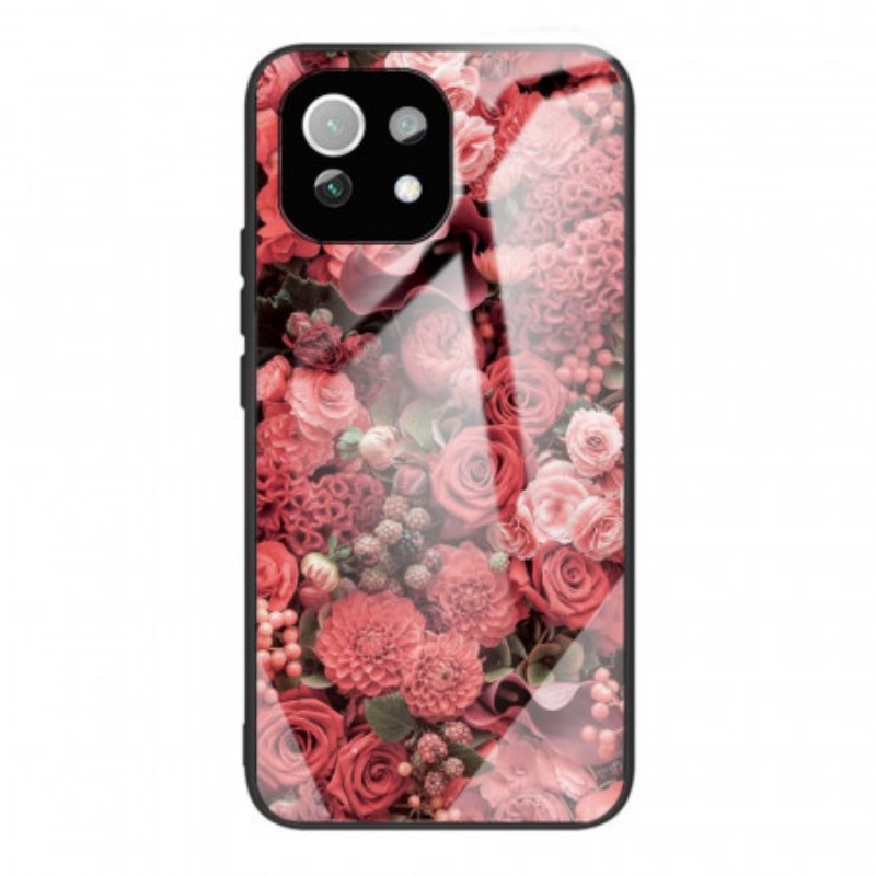 Hoesje voor Xiaomi Mi 11 Lite 4G / 5G / 5G NE Rose Bloemen Gehard Glas