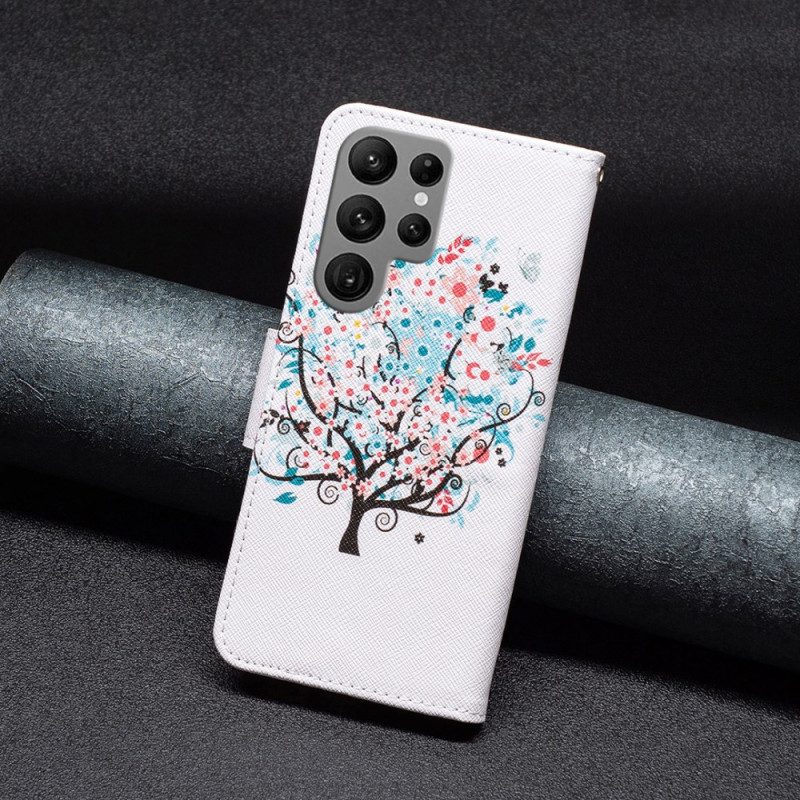 Flip Case Leren Samsung Galaxy S24 Ultra 5g Bloeiende Boom