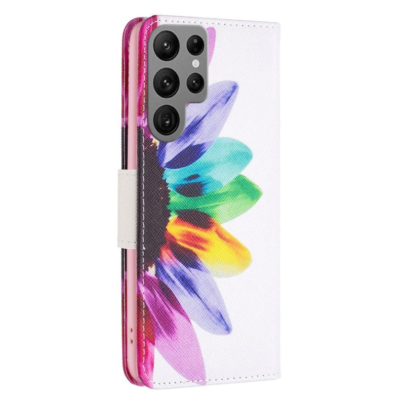 Leren Hoesje Voor Samsung Galaxy S24 Ultra 5g Waterverfbloem
