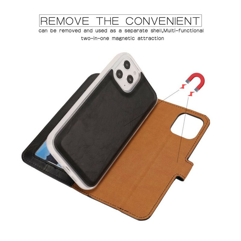 Hoesje Leren Hoesje voor iPhone 12 Pro Max Afneembare Verweerde Lederen Stijl