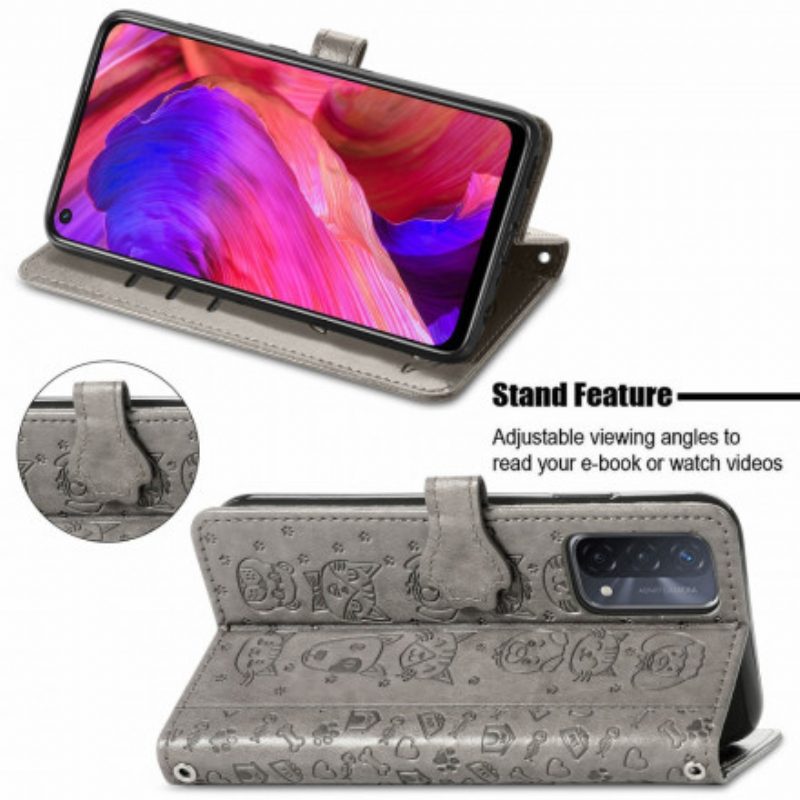 Folio-hoesje voor Oppo A54 5G / A74 5G Geanimeerde Dieren
