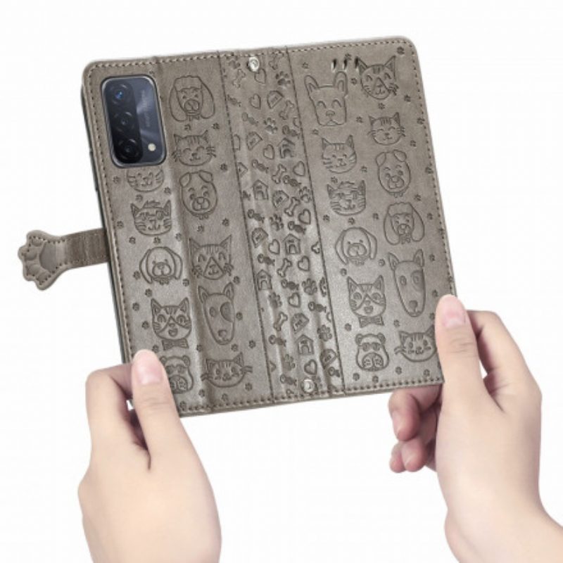 Folio-hoesje voor Oppo A54 5G / A74 5G Geanimeerde Dieren
