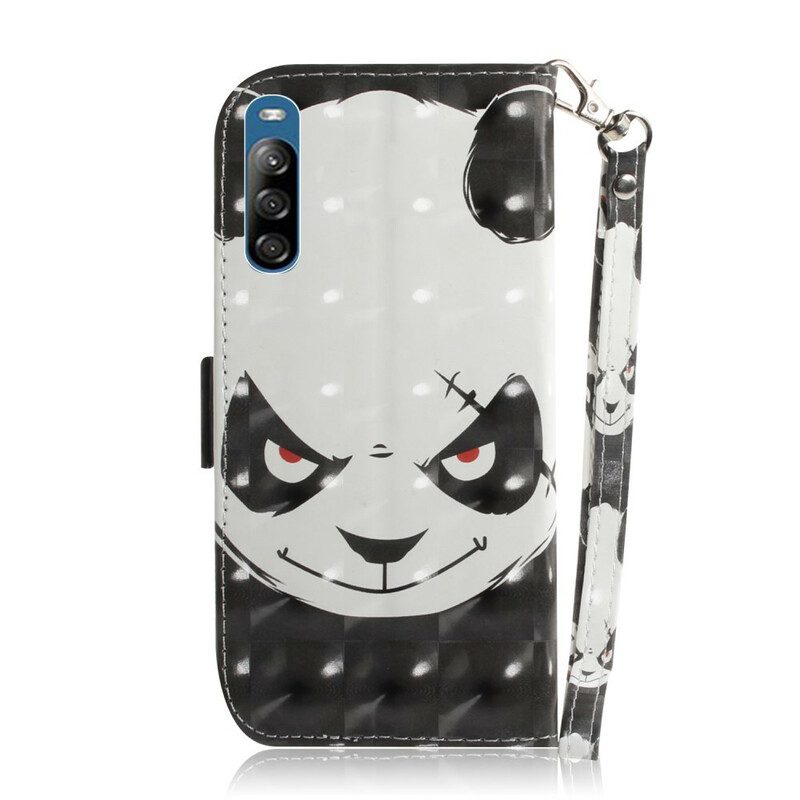 Leren Hoesje voor Sony Xperia L4 Met Ketting Boze Panda Met Lanyard