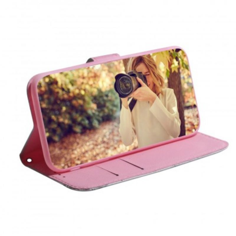 Leren Hoesje voor Samsung Galaxy A40 Bloem Stoffig Roze
