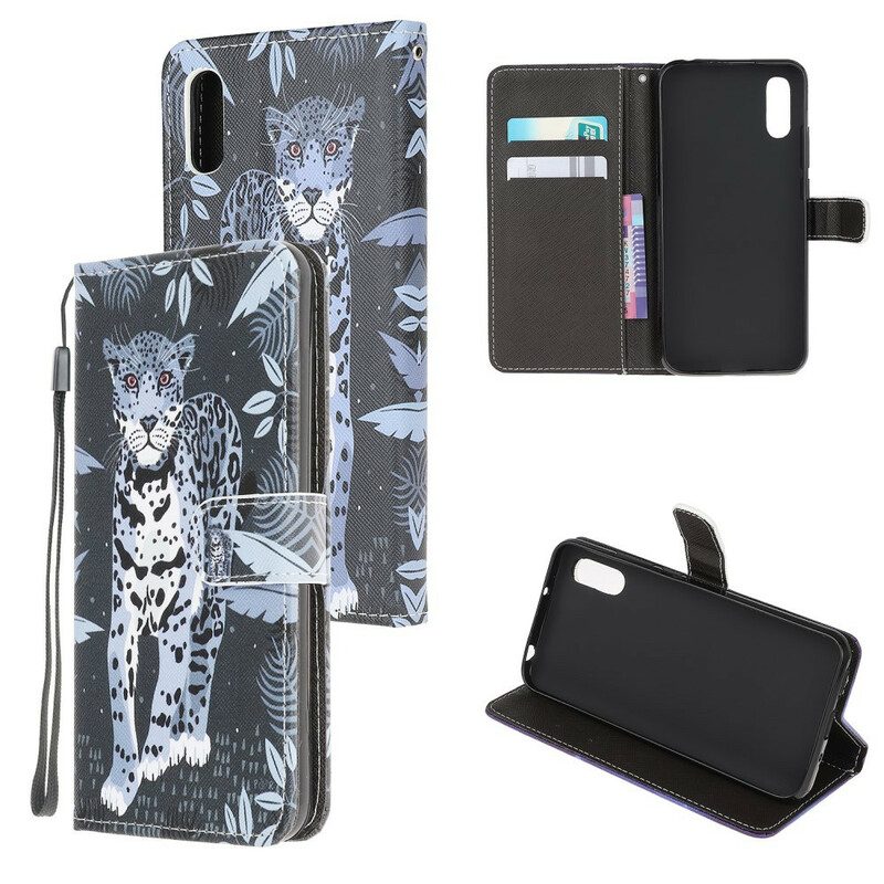 Folio-hoesje voor Xiaomi Redmi 9A Met Ketting Luipaard Met Bandjes