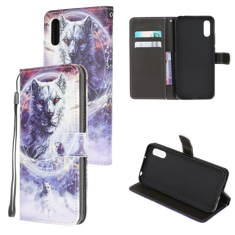 Folio-hoesje voor Xiaomi Redmi 9A Wolf In De Winter Met Sleutelkoord