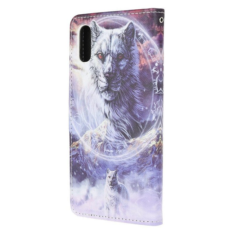 Folio-hoesje voor Xiaomi Redmi 9A Wolf In De Winter Met Sleutelkoord