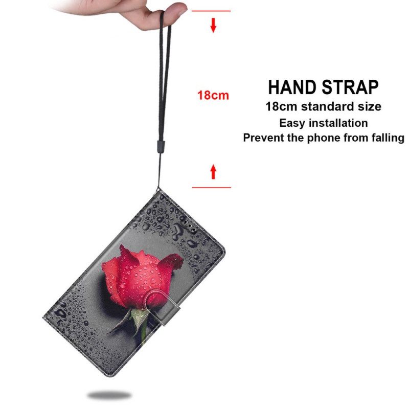 Flip Case voor Xiaomi Redmi Note 10 Pro Rozen Met Lanyard