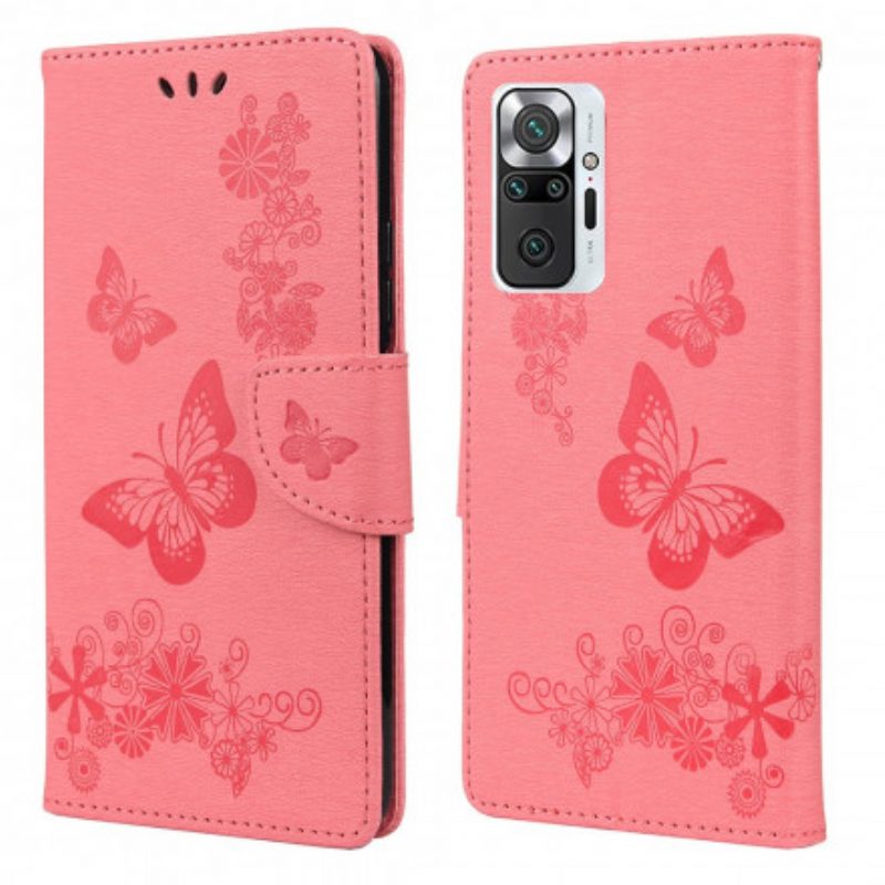 Folio-hoesje voor Xiaomi Redmi Note 10 Pro Alleen Vlinders Met Lanyard