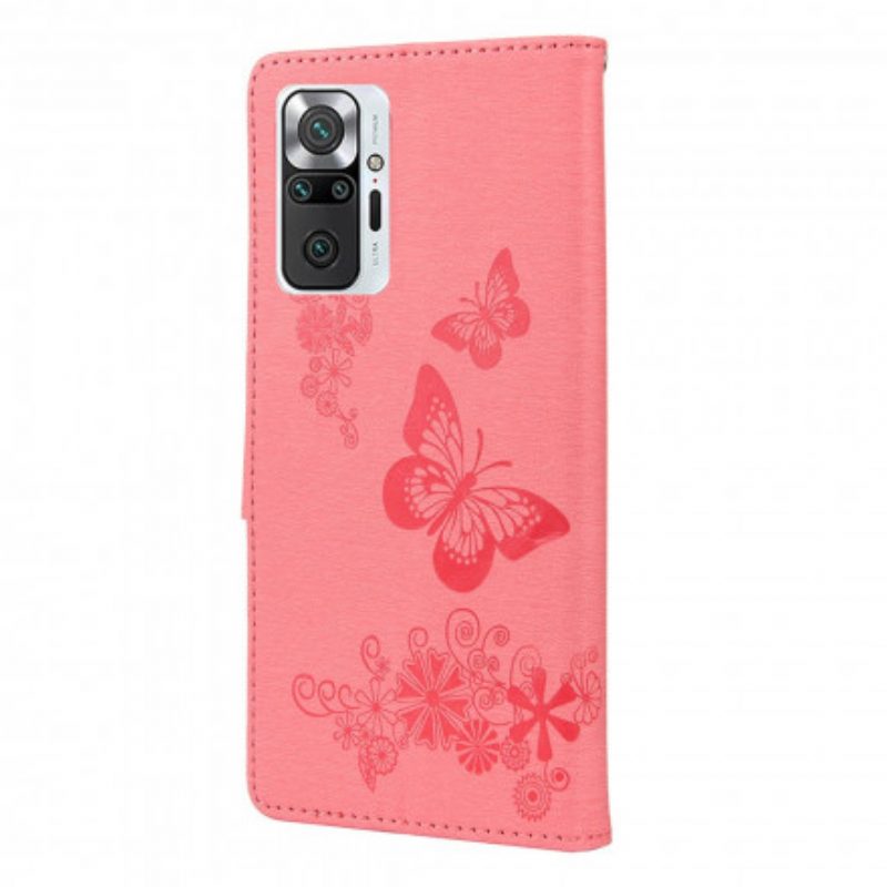 Folio-hoesje voor Xiaomi Redmi Note 10 Pro Alleen Vlinders Met Lanyard