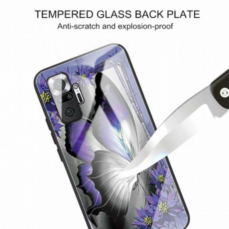 Hoesje voor Xiaomi Redmi Note 10 Pro Paars Vlinder Gehard Glas