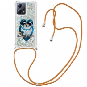 Hoesje voor Poco X5 5G Met Koord Pailletten Koord Miss Uil