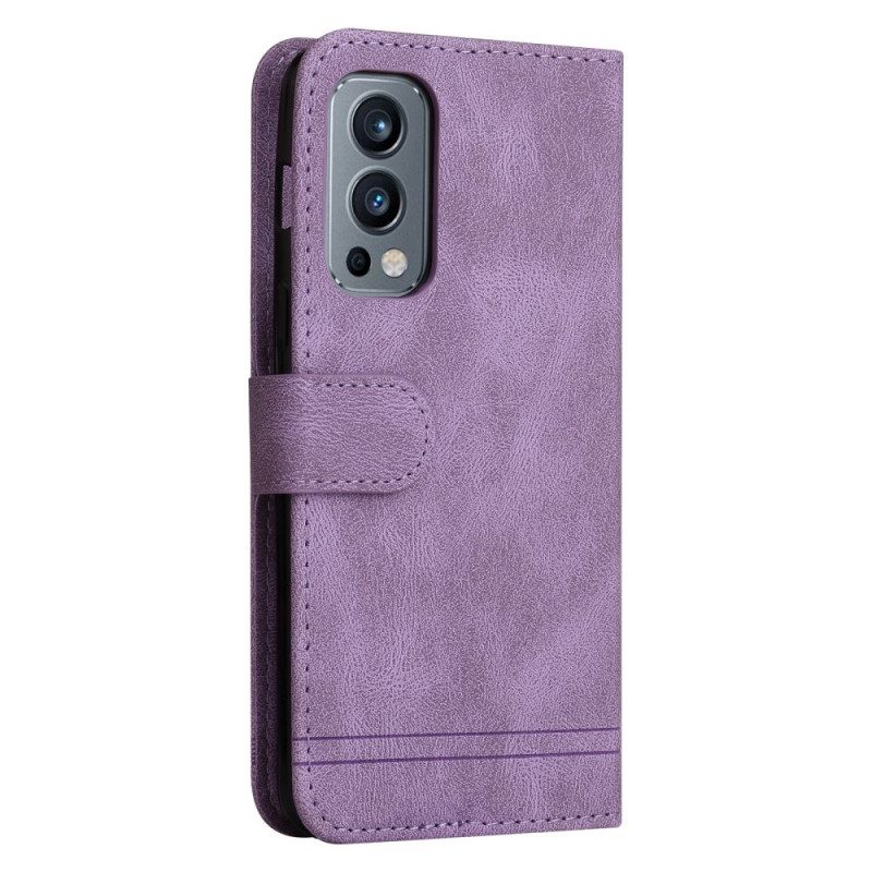 Flip Case voor OnePlus Nord 2 5G Klinknagel En Riem Van Imitatieleer