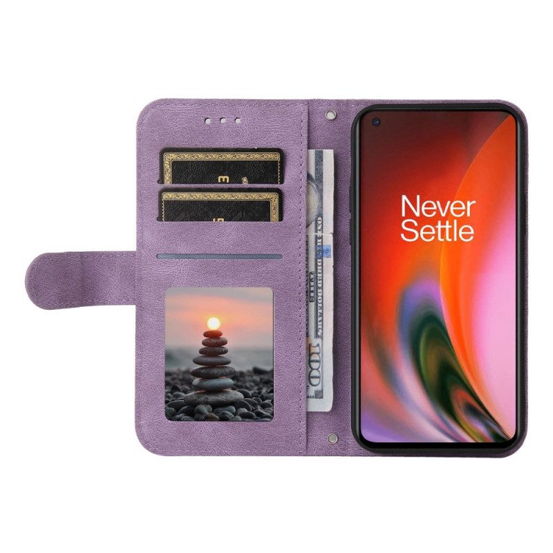 Flip Case voor OnePlus Nord 2 5G Klinknagel En Riem Van Imitatieleer