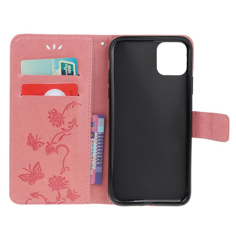 Folio-hoesje voor iPhone 11 Pro Met Ketting Strakke Bloemen