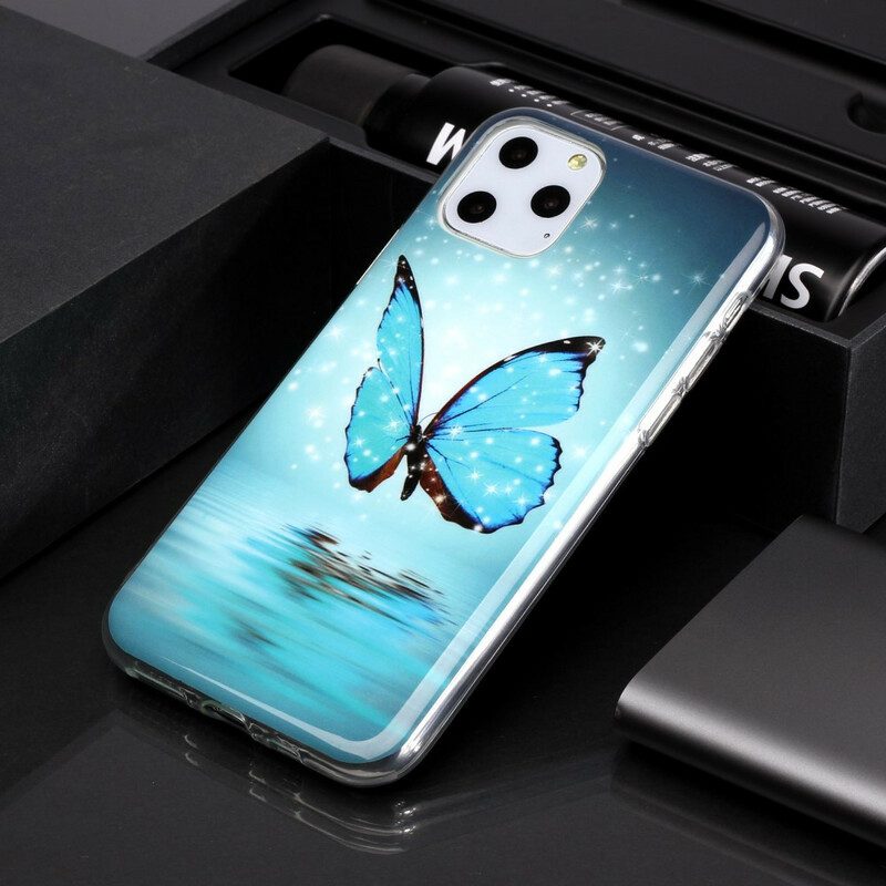 Telefoonhoesje voor iPhone 11 Pro Fluorescerende Blauwe Vlinder