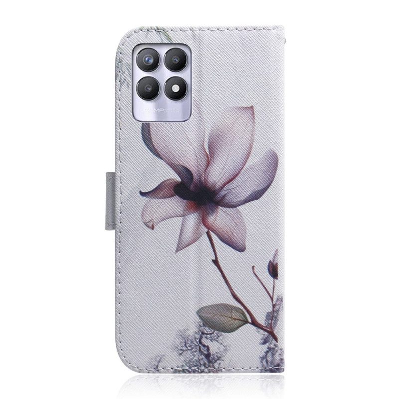 Folio-hoesje voor Realme 8i Bloem Stoffig Roze