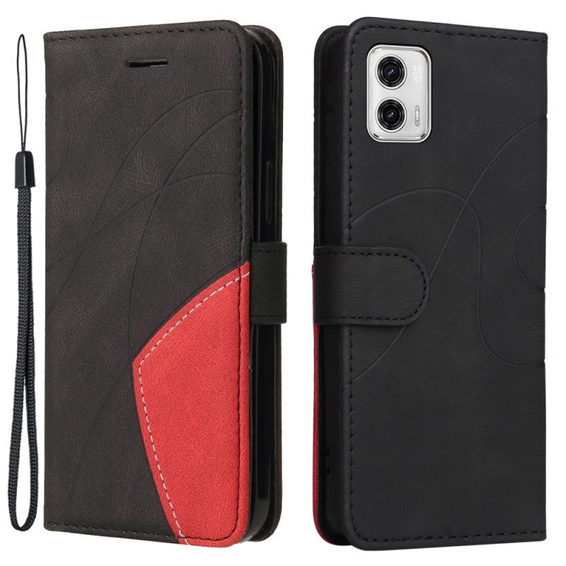 Folio-hoesje voor Moto G73 5G Met Ketting Tweekleurige Riem