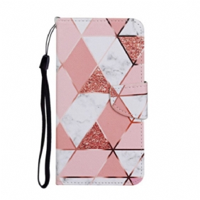 Folio-hoesje voor Samsung Galaxy A54 5G Met Ketting Marmer En Glitter Strappy