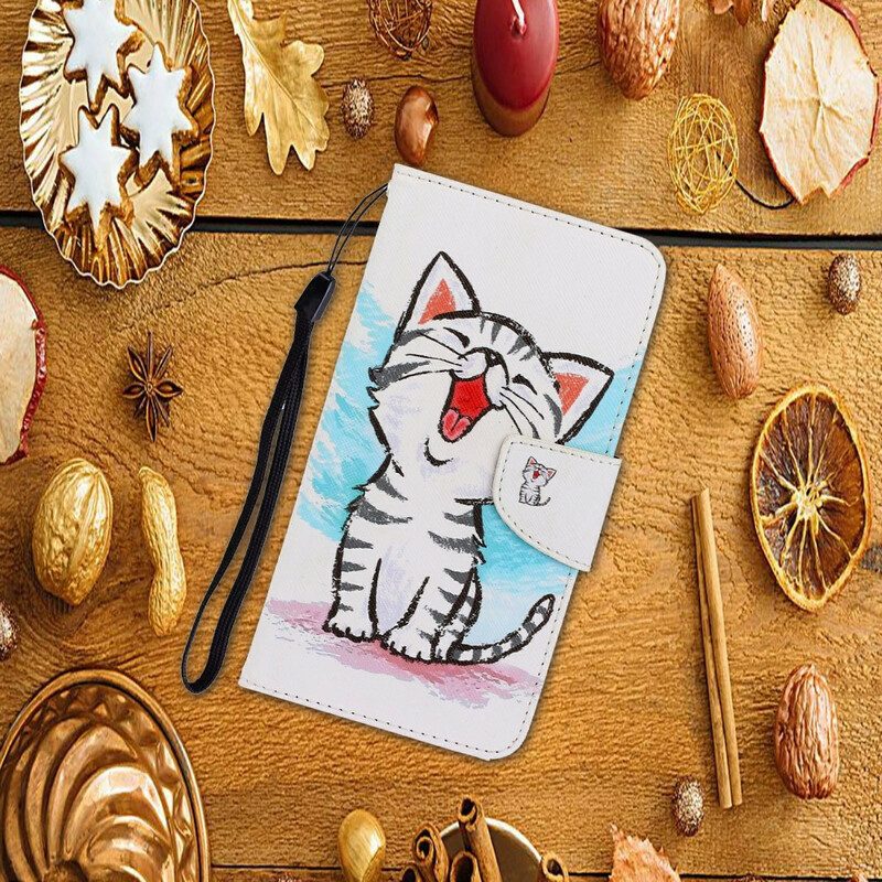 Folio-hoesje voor Huawei P40 Lite E Met Ketting Bandjes Katje
