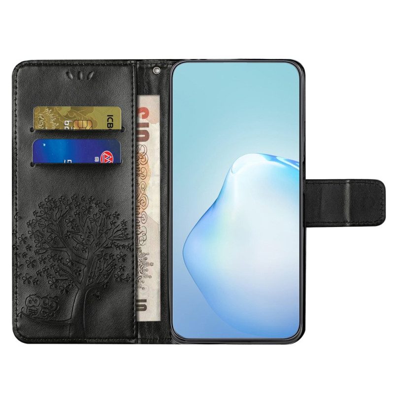 Folio-hoesje voor Xiaomi Redmi Note 12 4G Met Ketting Boom En Strappy Cat