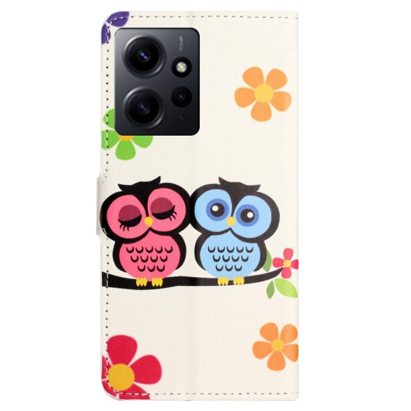 Leren Hoesje voor Xiaomi Redmi Note 12 4G Paar Uilen