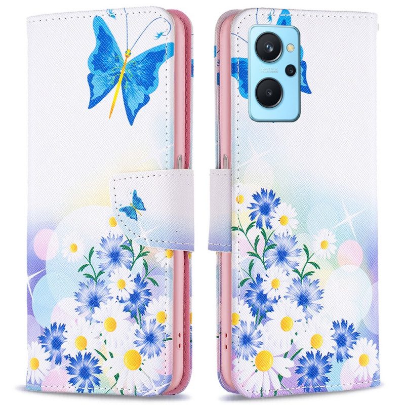 Folio-hoesje voor Realme 9i Vlinder En Bloemenpastelkleuren