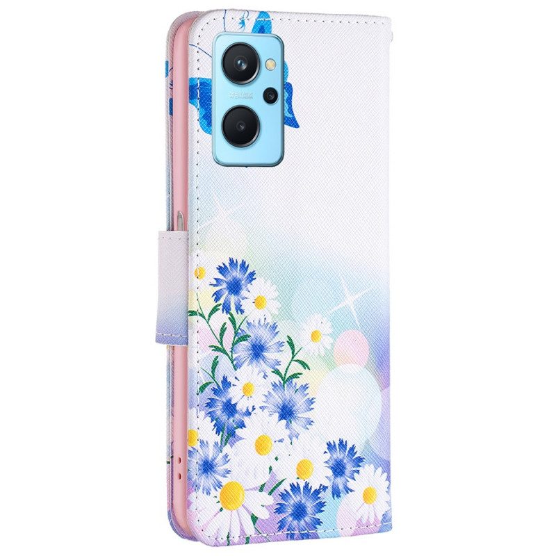 Folio-hoesje voor Realme 9i Vlinder En Bloemenpastelkleuren